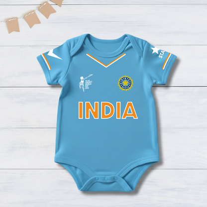 New Born & Baby clothing | Cricketer Blue jersey Baby Photoshoot Outfit for Baby with Customized Baby Name Printed | Soft Cotton