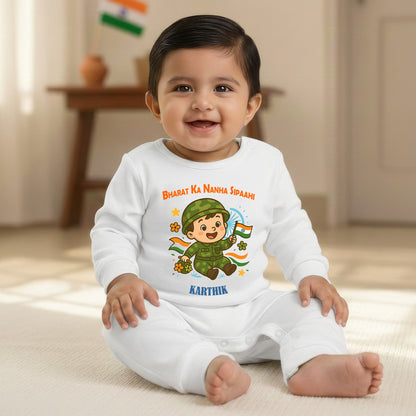 New Born & Baby Clothing | Bharat Ka Nanha Sipaahi With Customised Baby Name  | Soft Cotton Romper