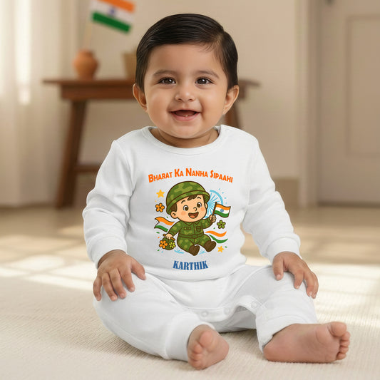 New Born & Baby Clothing | Bharat Ka Nanha Sipaahi With Customised Baby Name  | Soft Cotton Romper