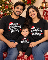Our First Christmas As Mom & Dad  _ Black Family Twinning T-shirts