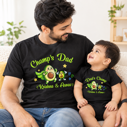 New Born & Baby Clothing | Champs' Dad & Dad's Champ Together With Customized Baby Name | Soft T-shirt