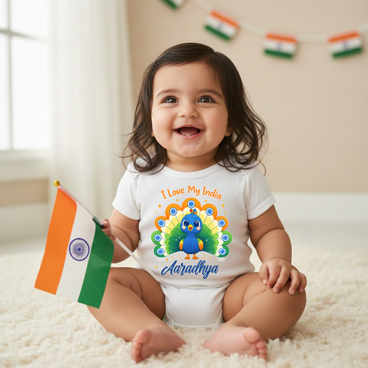 New Born & Baby Clothing | Giggle First Republic Day I Love My India With Customized Baby Name  | Soft Cotton