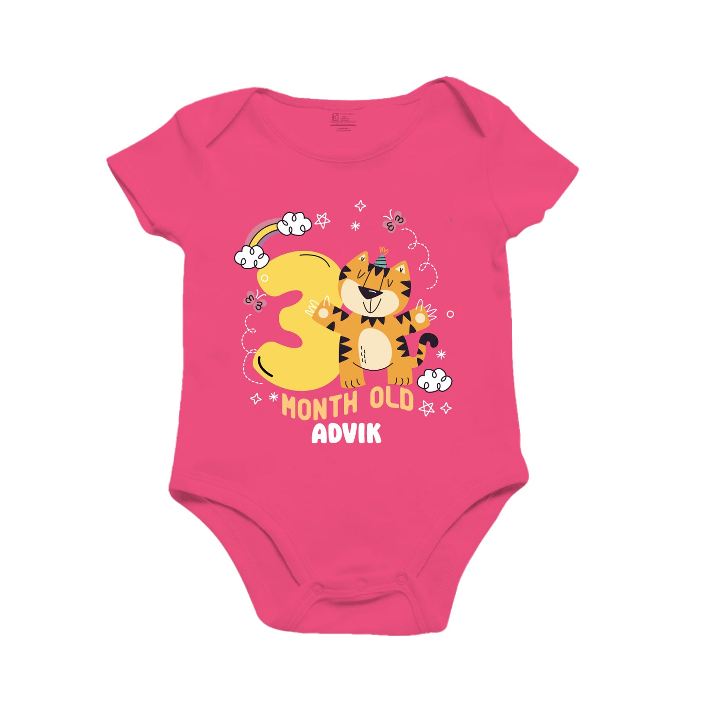Infant monthly birthday 12 Months of Baby Tiger _ Customized name Pink Onesie