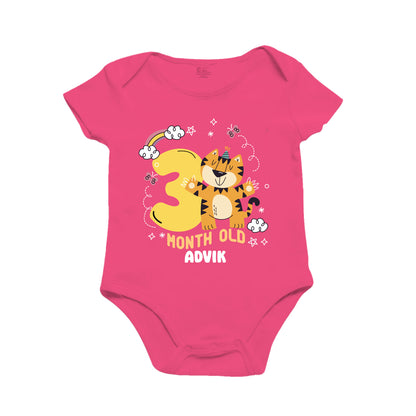 Infant monthly birthday 12 Months of Baby Tiger _ Customized name Pink Onesie