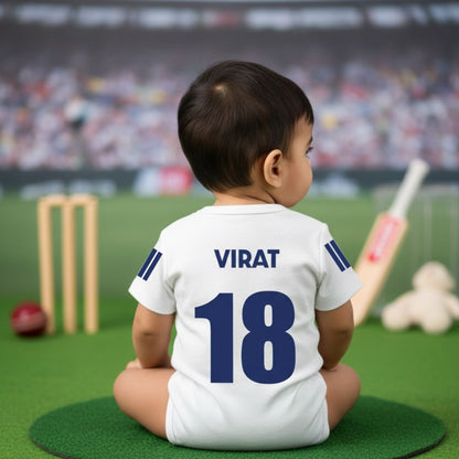 Indian Jersey Romper With Customized Baby Name_ White Romper