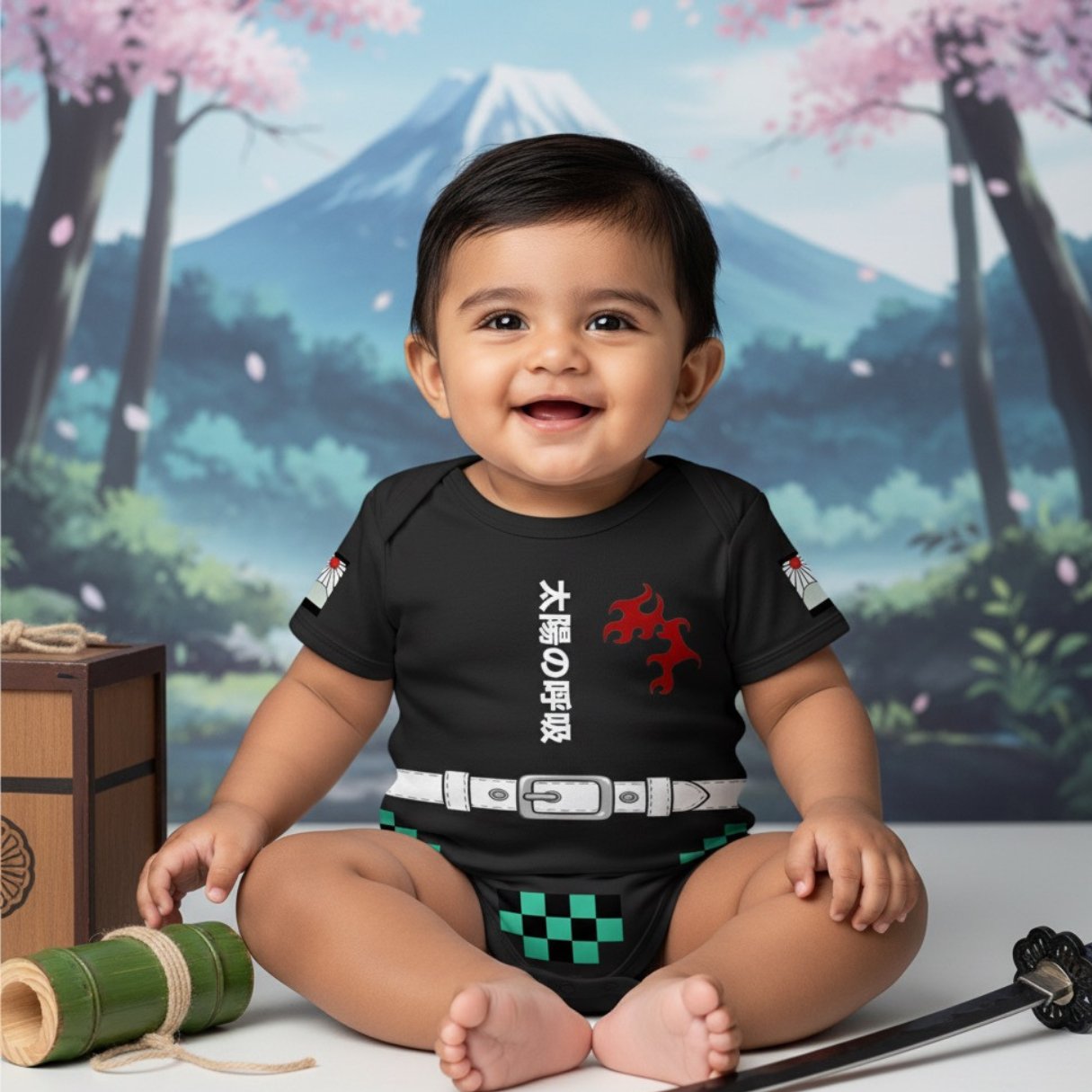 Baby Sun-Samurai Anime inspired Baby Bodysuit _ Black Bodysuit