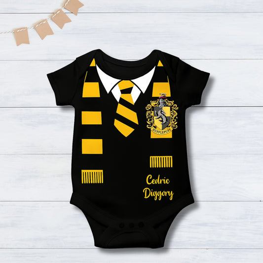 Baby Tiny Hufflepuff Suit – Harry Potter Gryffindor Edition With Customized Baby Name_ Black Onesie