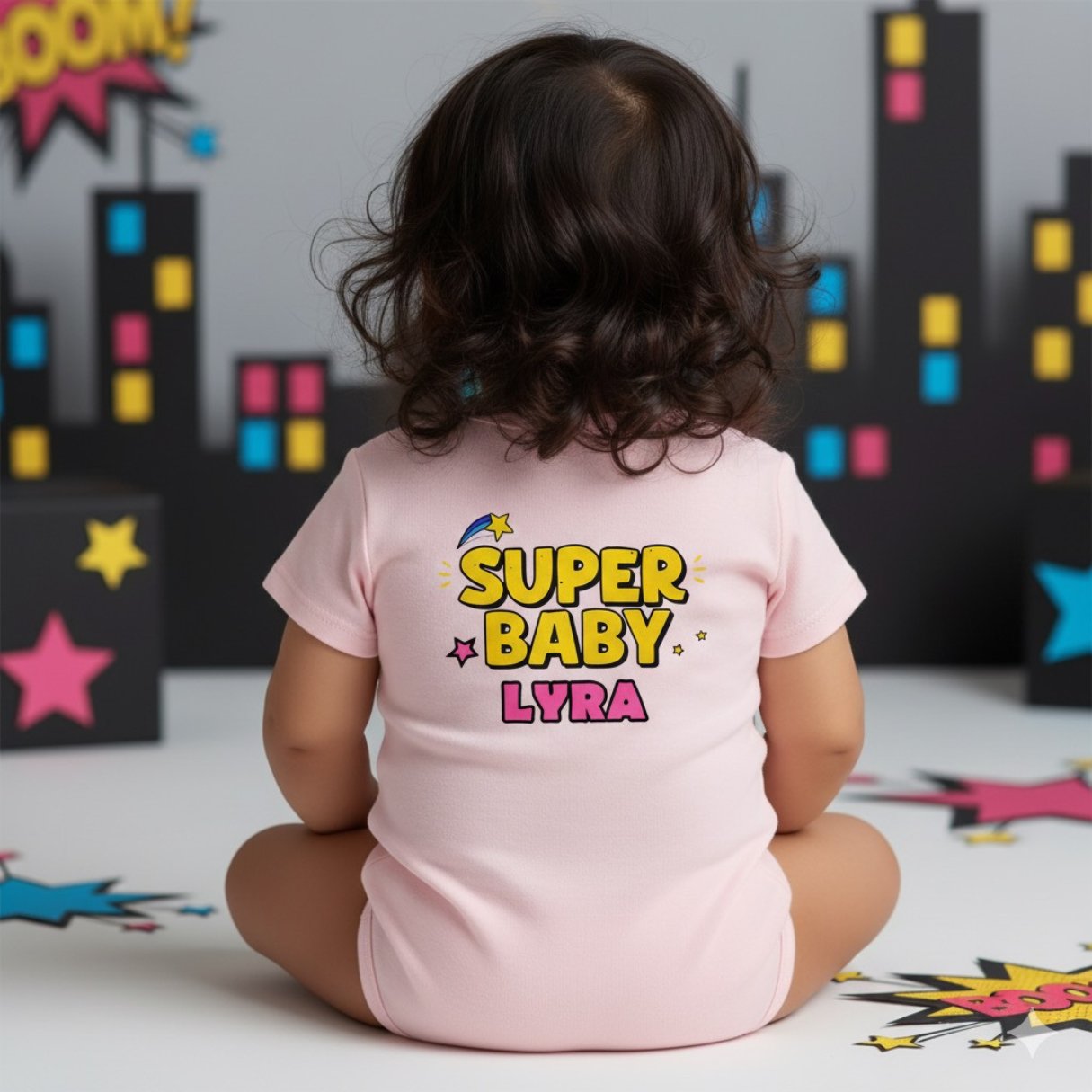 Cute Super Baby Baby Photoshoot Outfit With Customized Baby Name for Newborns & Infants | Soft Pink Dress Cotton
