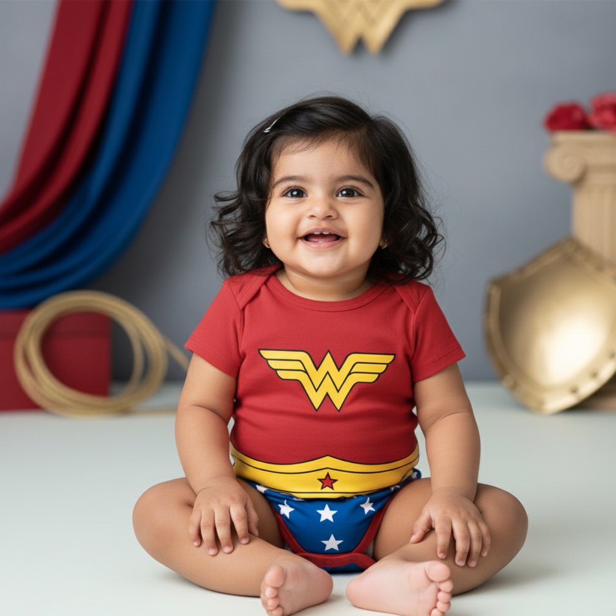 Wonder Baby With Customized Baby Name Inspired by Wonder Women  _ Red Onesie