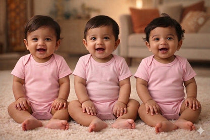 New Born & Baby Clothing | Plain Pink Soft Cotton combo 3 Rompers | Soft Cotton