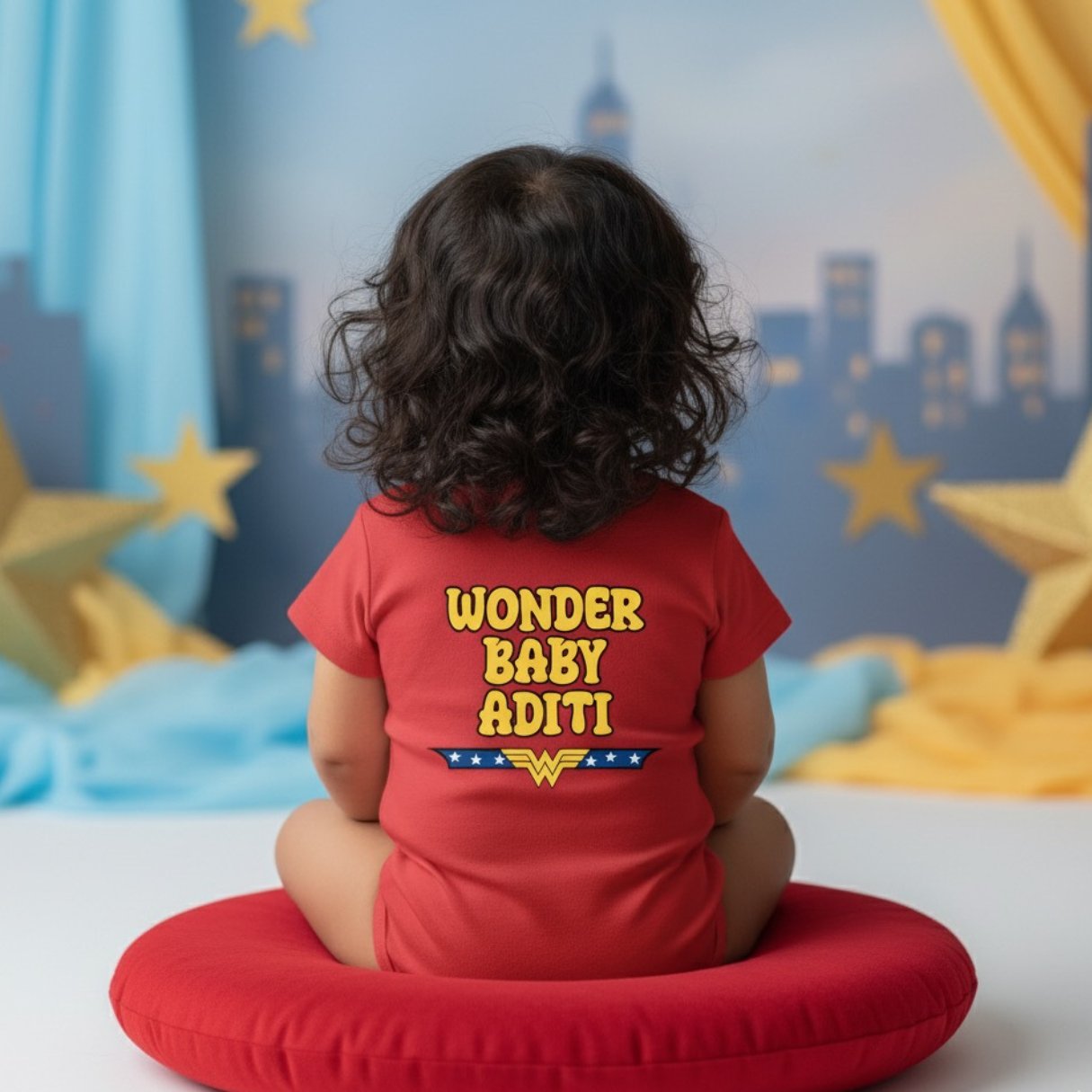 Wonder Baby With Customized Baby Name Inspired by Wonder Women  _ Red Onesie