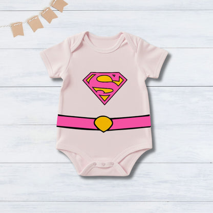Super Baby Onesie – Cartoon With Customized Baby Name  _ Pink Romper