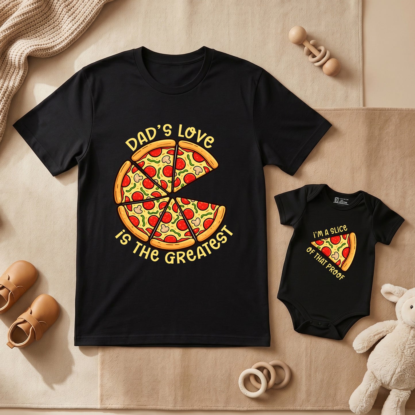 New Born & Baby Clothing | Dad's Love is the Greatest Dad & Baby Twinning Black Sets | Soft T-shirt