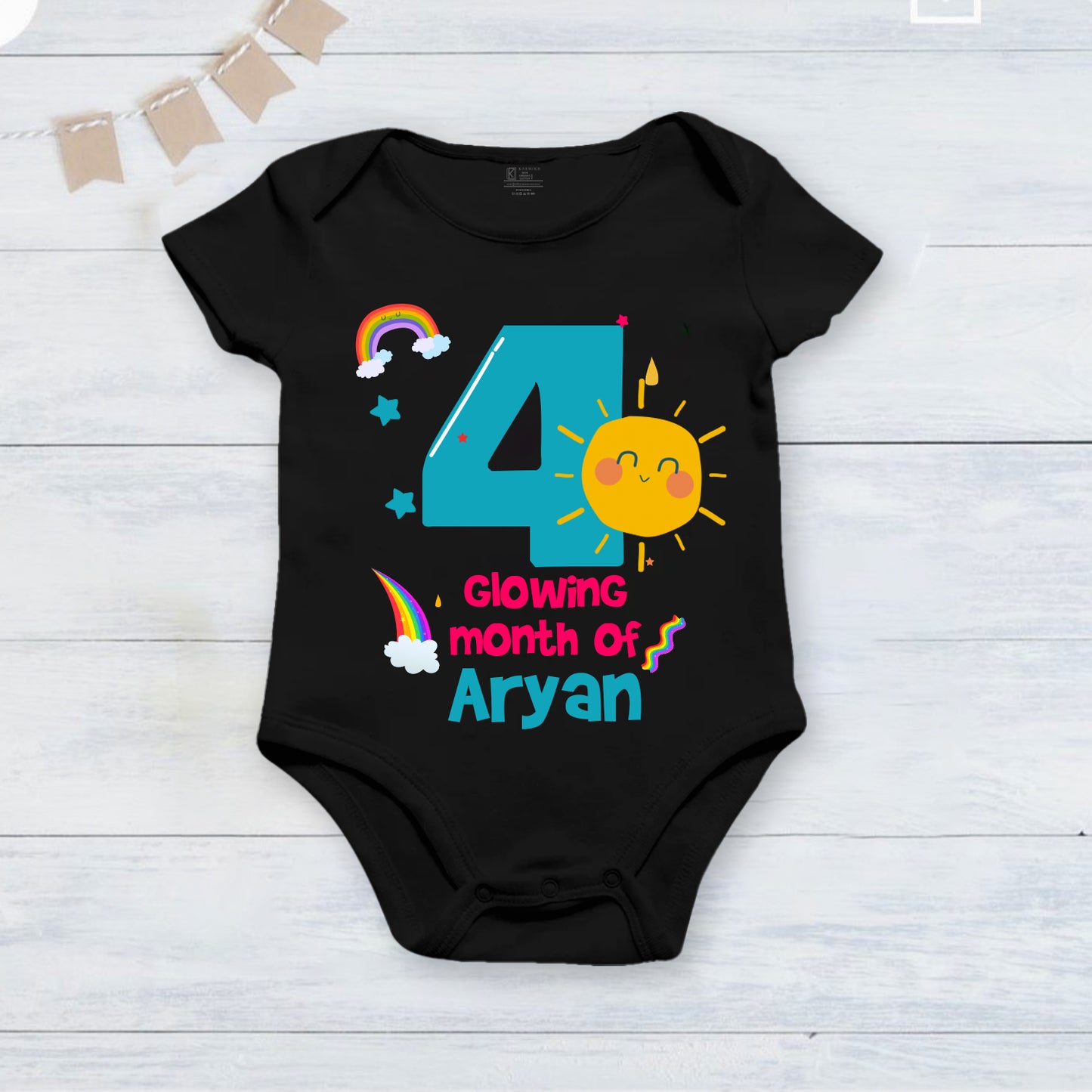Infant monthly birthday_ With Customized Baby Boy's Name Stylish Black Onesies