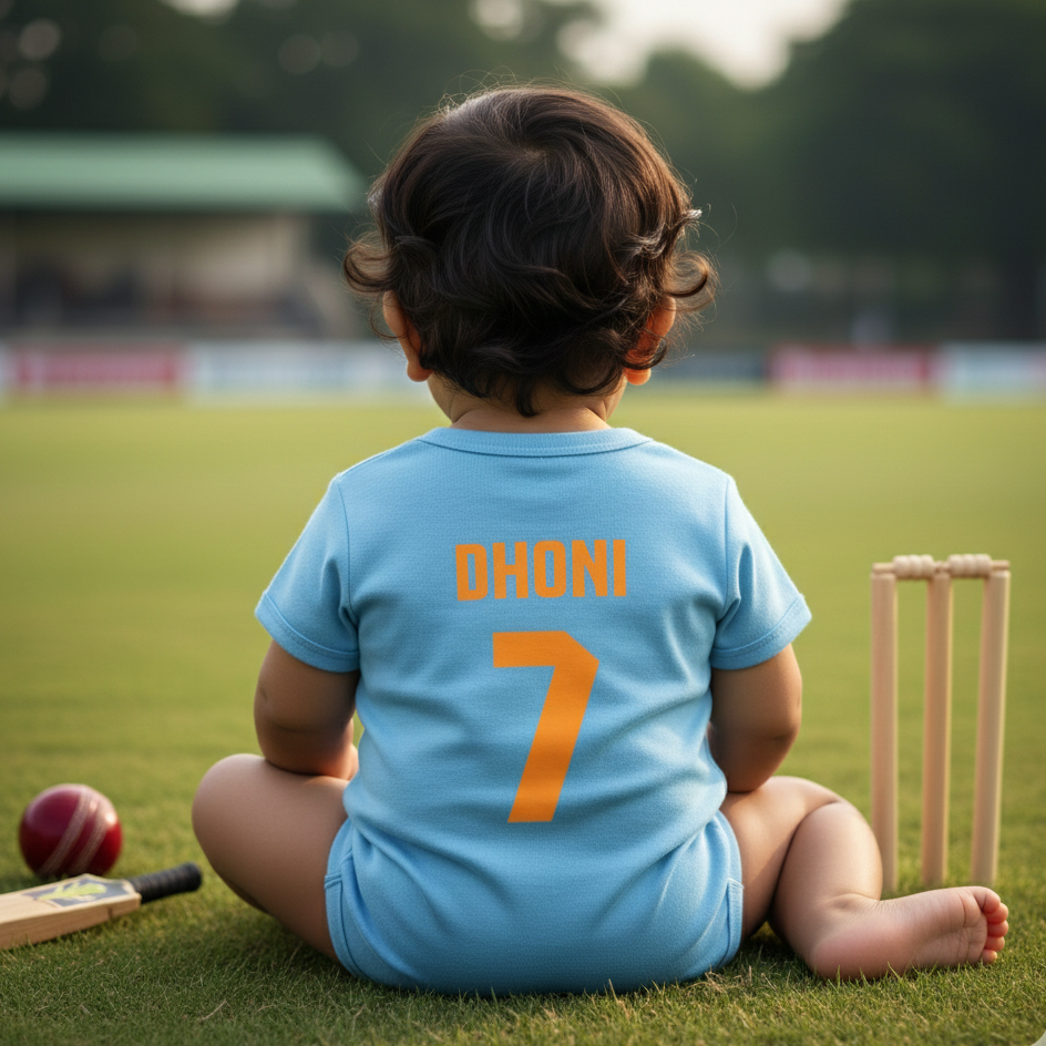 New Born & Baby clothing | Cricketer Blue jersey Baby Photoshoot Outfit for Baby with Customized Baby Name Printed | Soft Cotton