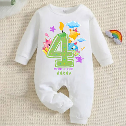 Infant monthly birthday 12 Months of Love Full White Onesie with customised baby name