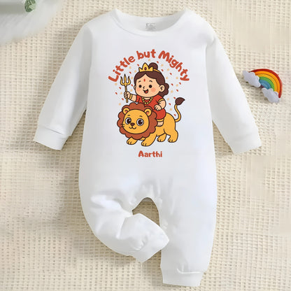 Littel But Mighty with Customized Baby Girl Name _ Full White Romper