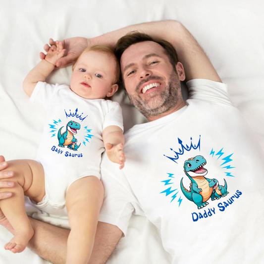 Father's Day Twinning Sets Daddy Saurus T-shirt and onesie _white