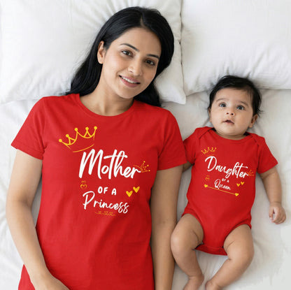 Mother of a princess, Daughter of a queen _ stylish combo red tee