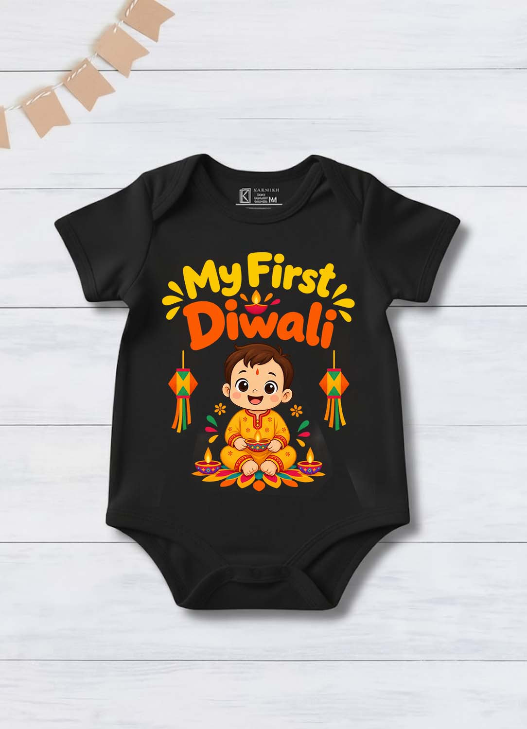 New Born | My First Diwali | Pure Cotton Black Onesie