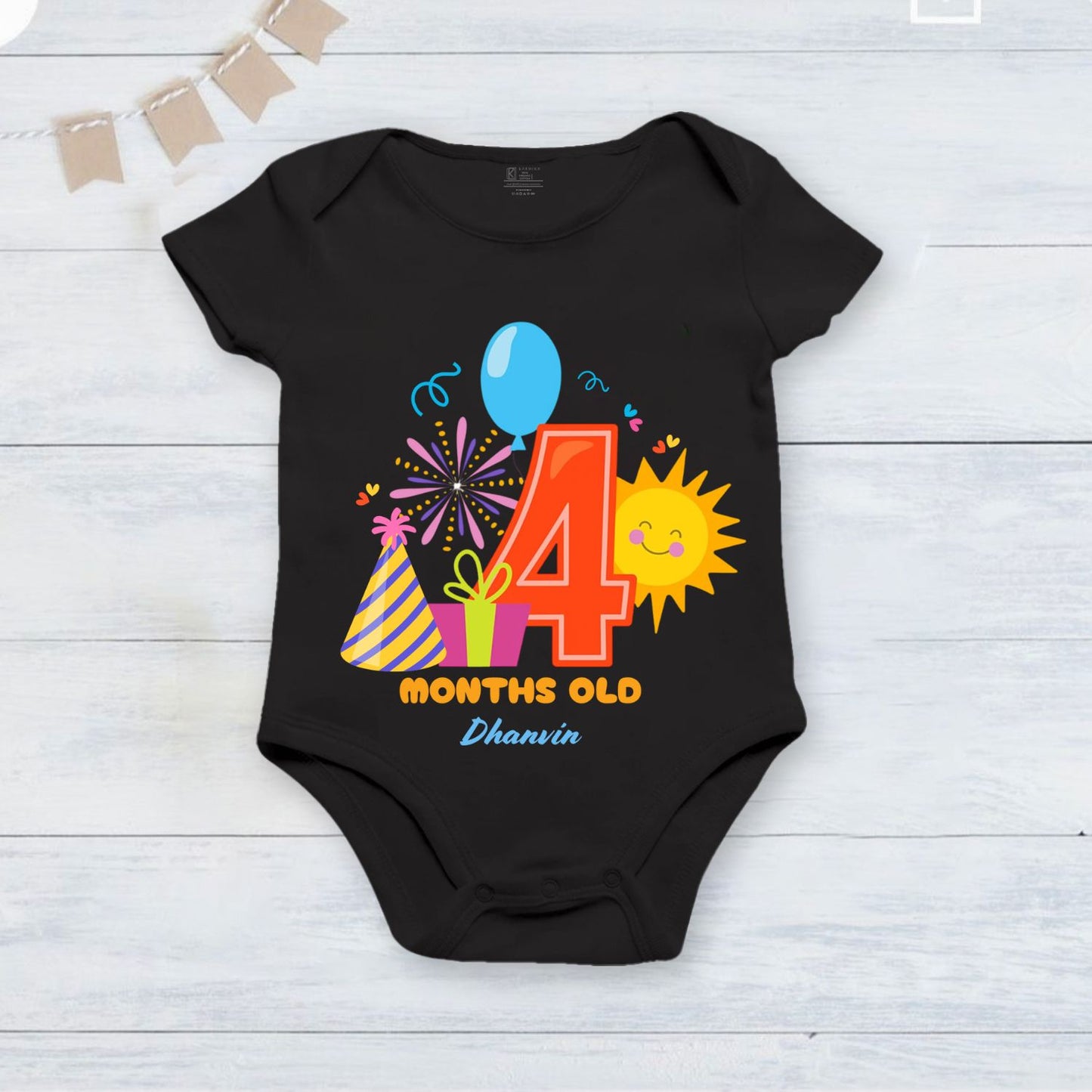 Infant monthly birthday_ With Customized Baby  Name Stylish Black Onesie