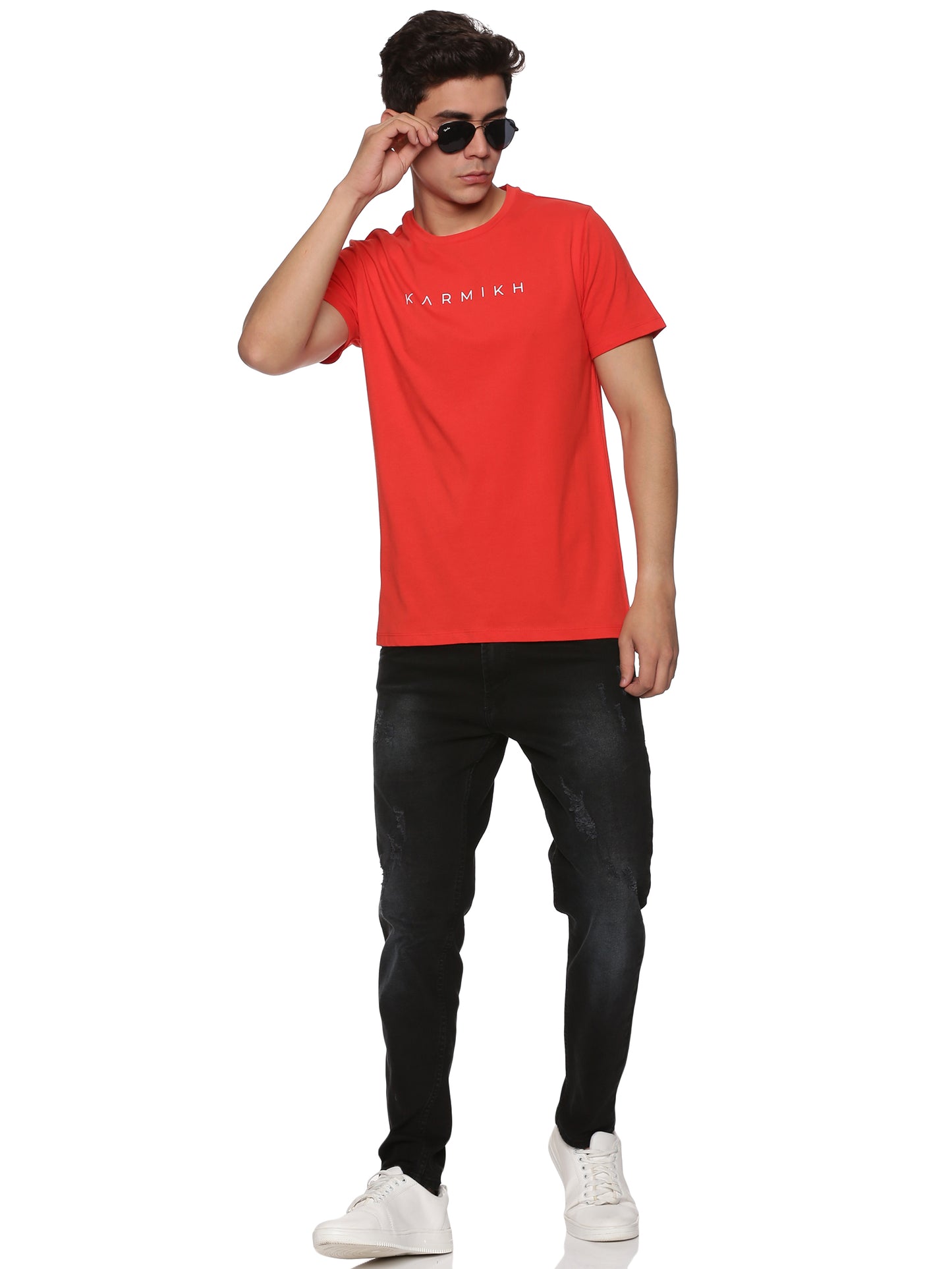 Men Round Neck Classic Karmikh Organic Cotton T-Shirt - Bright Red