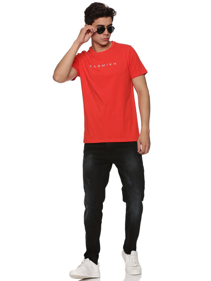 Men Round Neck Classic Karmikh Organic Cotton T-Shirt - Bright Red