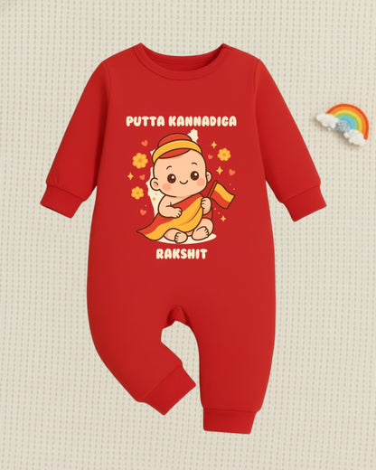 Putta Kaanadiga  With Customized Baby Name _ Red Full Romper