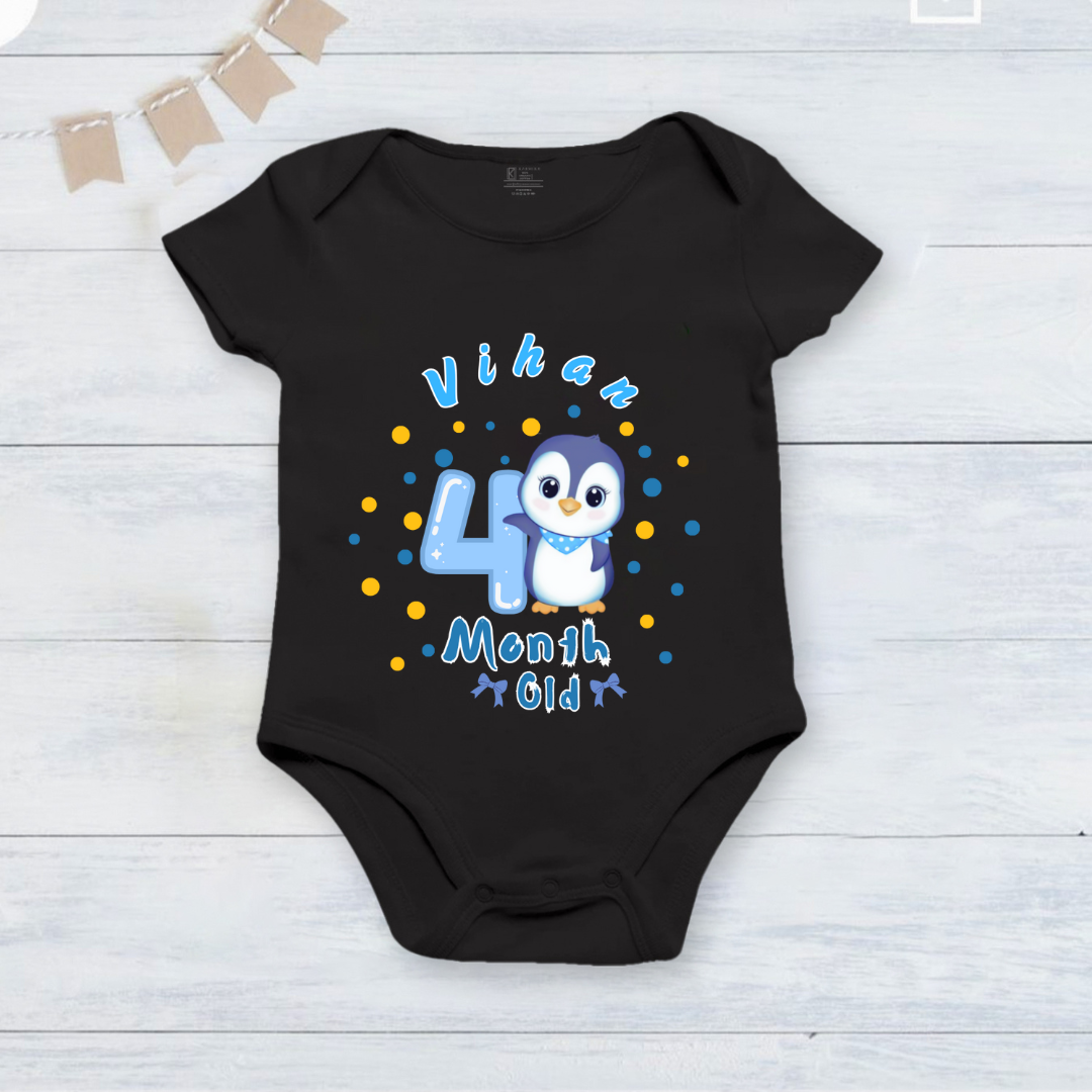 Infant monthly birthday_ With Customized Name Stylish Black Onesies