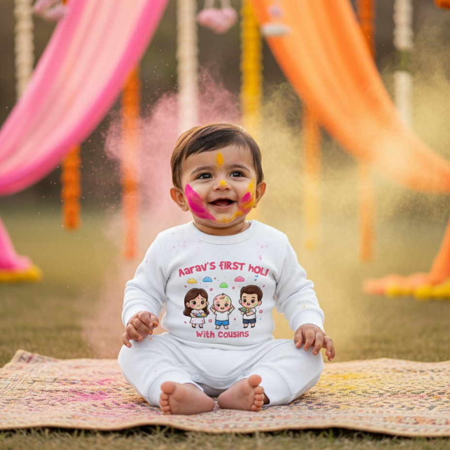 Holi dress for kids with customized baby name 
