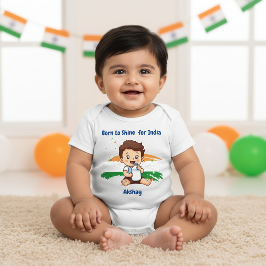 New Born & Baby Clothing | Born To Shine For India Design With Customized Name | Soft Cotton