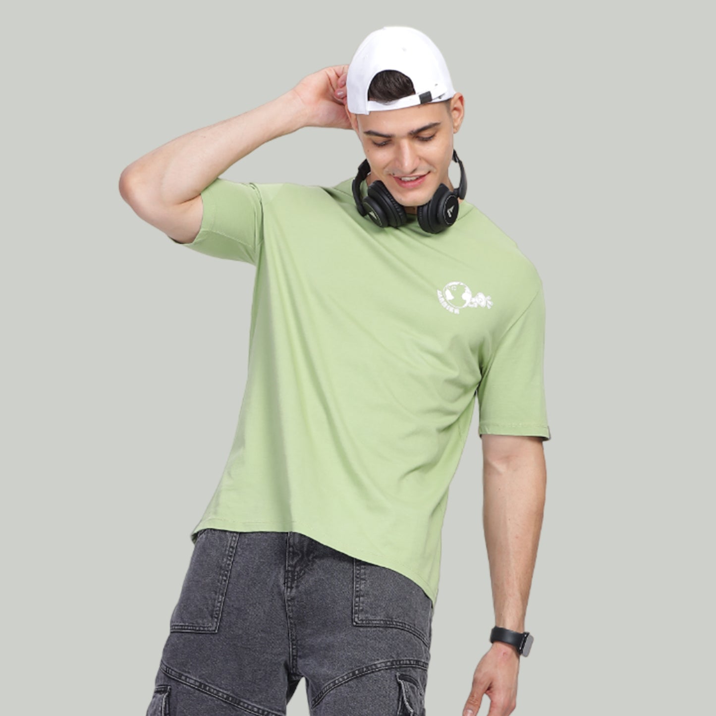 Men Drop-shoulder Loose Fit premium organic cotton Eco Tshirt Sage Green