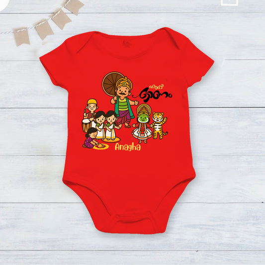 Happy Onam with customised name_ Red Romper