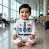 Karmikh Little Pilot Baby Romper | My First Flight Airplane Uniform Print Full Sleeve Cotton Onesie for Newborn Boys & Girls | Cute Aviation-Themed Baby Outfit | Sizes 0–3M to 9–12M