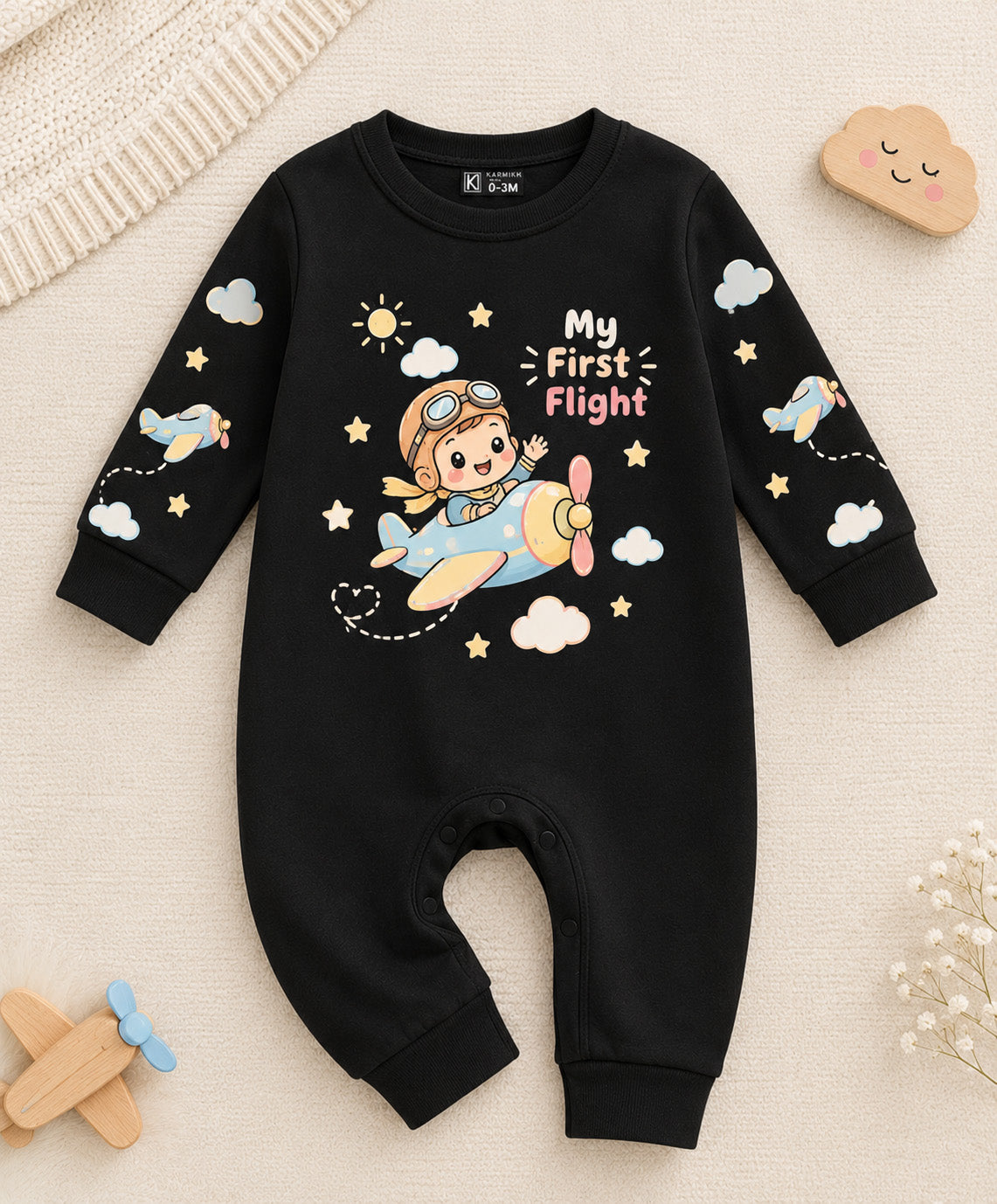 Karmikh Little Aviator Baby Romper | My First Flight Airplane Cute Pilot-Themed Cotton Baby Outfit | Sizes 0–3M to 9–12M