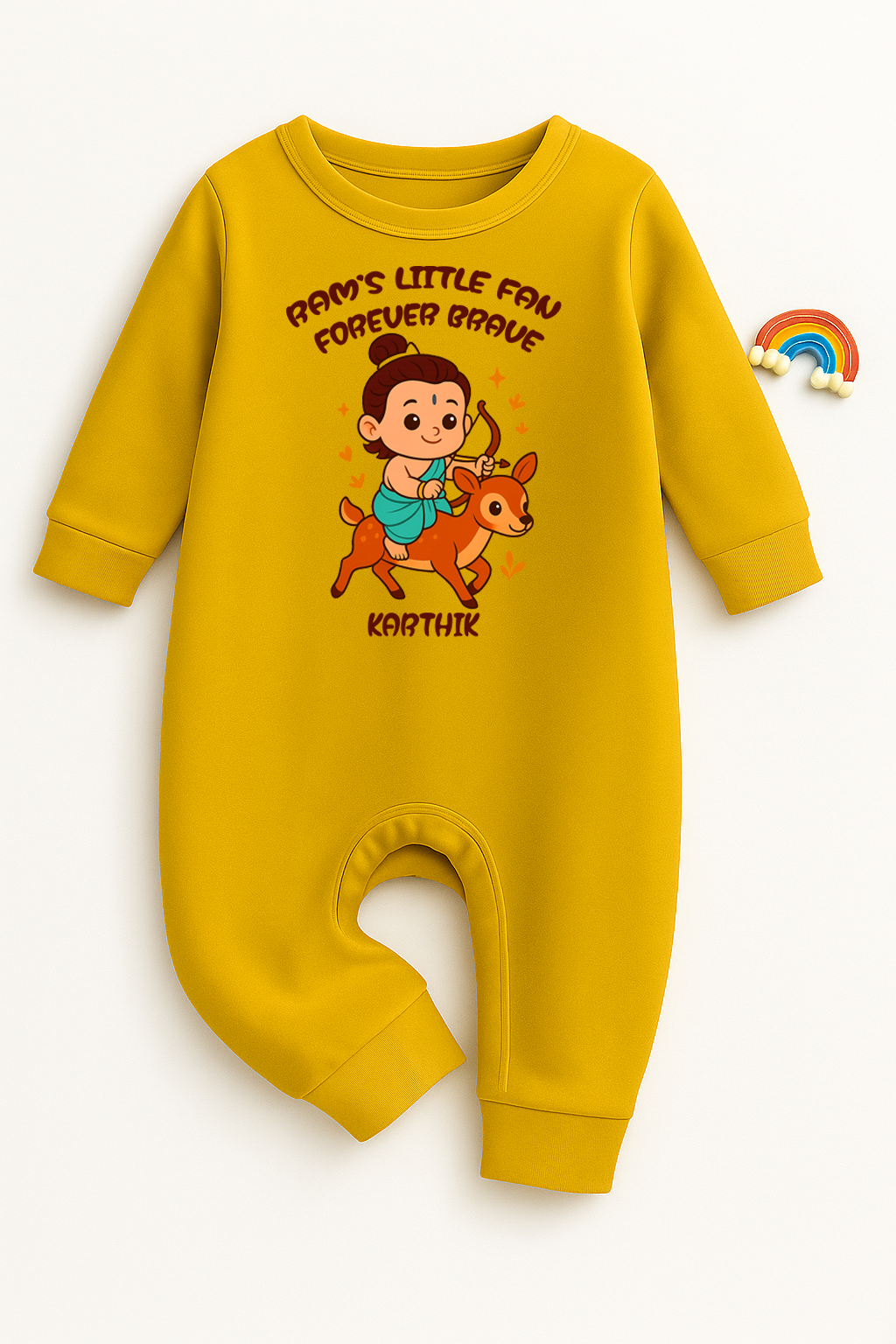 Ram's Little Fan Forever Brave With Customized Baby Name _ Full Yellow Romper