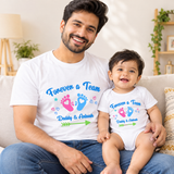 New Born & Baby Clothing | Forever A Team Together With Custom Baby & Father Name Footprints Design Combo | Soft T-shirt