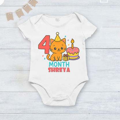 Infant monthly birthday 12 Months of Love cute cat design_ Customized name White Onesie