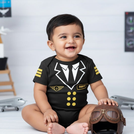 Professional Air Force Captain  with customized baby name_ Black Romper