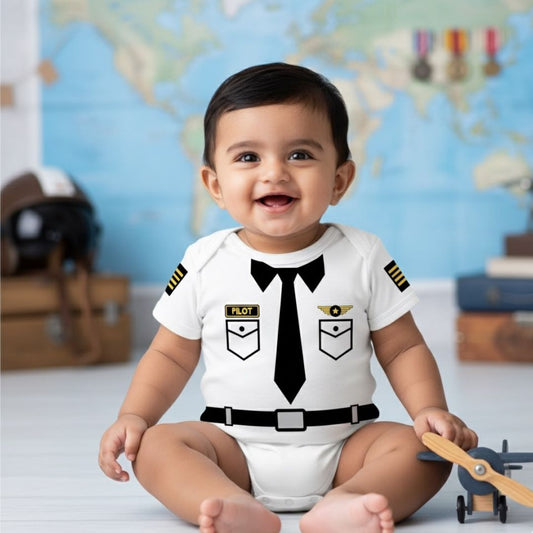 Professional Future Captain Pilot Romper with customized baby name_ White Romper