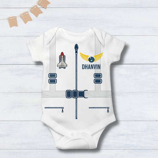 Little Astronaut – Space Explorer Outfit with customized baby name_ White Onesie