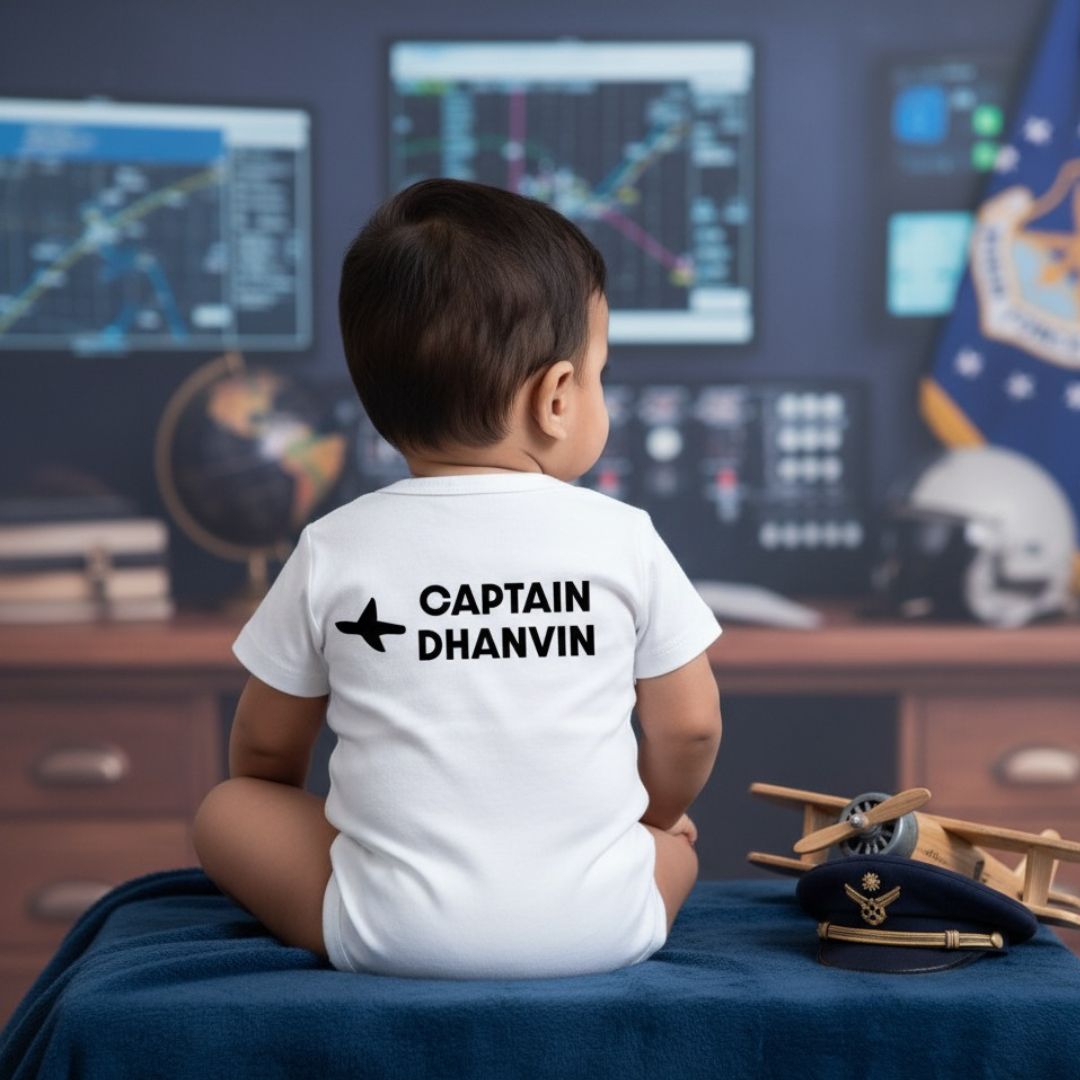 Professional Future Captain Pilot Romper with customized baby name_ White Romper