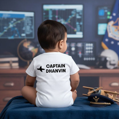Professional Future Captain Pilot Romper with customized baby name_ White Romper