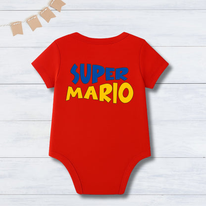 Super Baby Gamer Onesie – Mario Inspired Costume With Customized Baby Name_ Red Onesie
