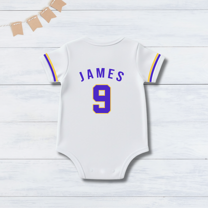 White Basketball Jersey Inspired With Customized Baby Name Bodysuit _ White Bodysuit
