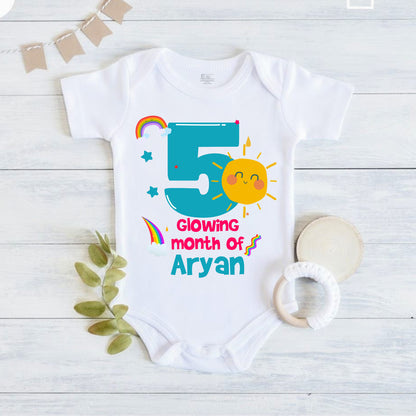 Infant monthly birthday with customized name 12 Months of Love and Happiness onesies