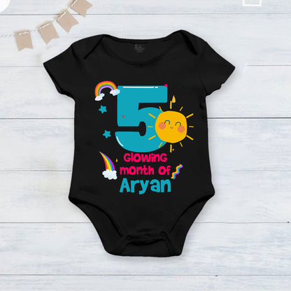 Infant monthly birthday_ With Customized Baby Boy's Name Stylish Black Onesies