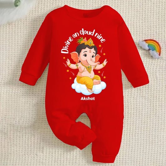 Divine On Cloud Nine with customised name_ Full Red Romper