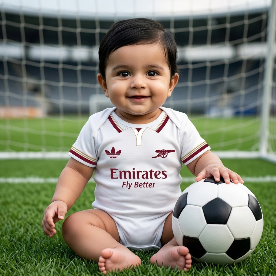 New Born & Baby clothing | ⚽ Future Arsenal Star Baby Romper with Customized Baby Name Printed | Soft Cotton