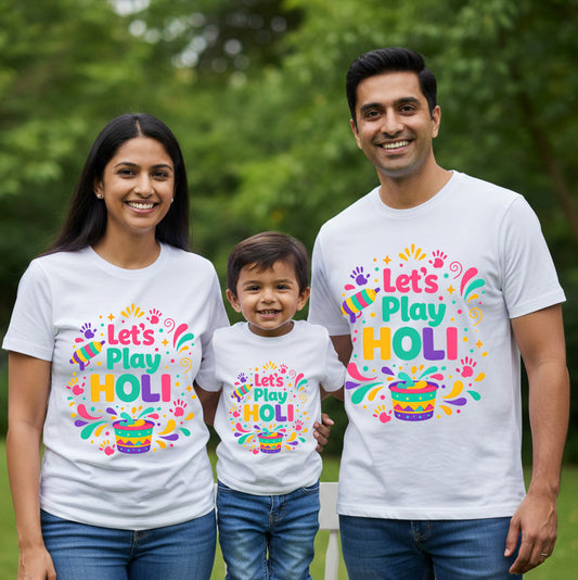 Matching Let's Play Holi Family T-Shirts | Cotton Set